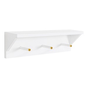 18" x 5" Adlynn Decorative Wall Shelf with Pegs White - Kate & Laurel All Things Decor: Entryway Organizer, Gold Accents - 1 of 4