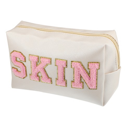 Unique Bargains Patch Small Makeup Bag Alphabet Pattern Toiletry Bag Travel  Cosmetic Organizer for Women Daily Use Beige