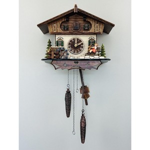 Chalet Desktop Cuckoo Clock 10 Inch With Girl On Rocking Horse, Waterwheel, 12 Melodies, Hourly Cuckoo By River City Clocks - 1 of 4