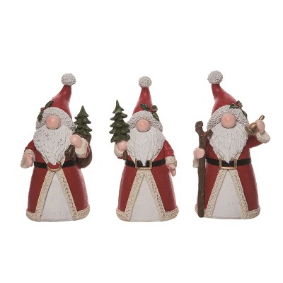 Transpac Resin Santa Gnome Figurine Set of 3 Decorative Objects for Christmas Cheer Red Tabletop Gnome Figurines Indoor Use  Spot or Wipe Clean