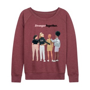 Women's - Barbie - Stronger Together Lightweight French Terry Wide Neck Long Sleeve Shirt - 1 of 4