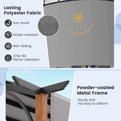 Gray and Wood 10x12 FT Outdoor Pergola with Retractable Canopy