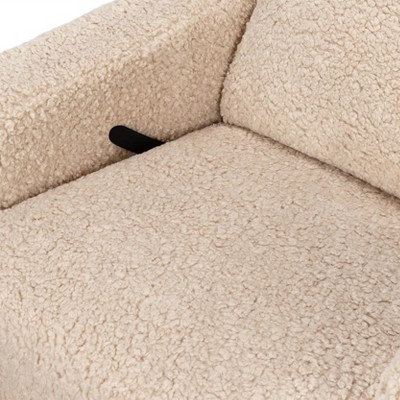 Chai Shearling Velvet Swivel Recliner with Solid Wood Frame