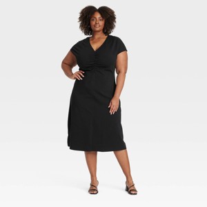 Women's Short Sleeve Ruched Front Midi Shift Dress - Ava & Viv™ - 1 of 3