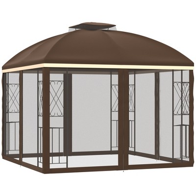 Brown 10' x 10' Metal Patio Gazebo with Mesh Netting
