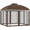 Outsunny 10' x 10' Patio Gazebo Canopy Outdoor Canopy Shelter with Double Tier Roof, Removable Mesh Netting, Display Shelves - 4 of 4