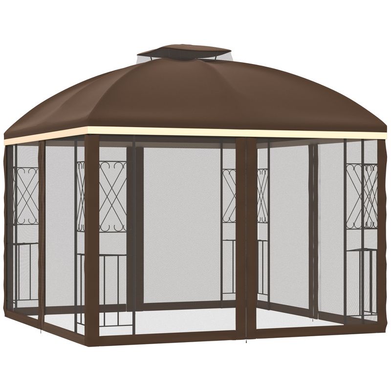 Outsunny 10' x 10' Patio Gazebo Canopy Outdoor Canopy Shelter with Double Tier Roof, Removable Mesh Netting, Display Shelves, 4 of 9