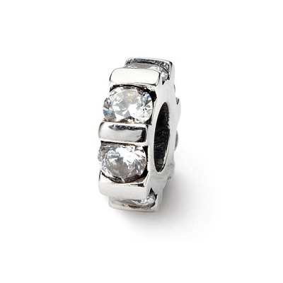 Black Bow Jewelry Sterling Silver, Clear CZ, Wheel Pattern Bead Charm