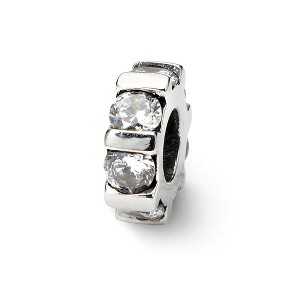 Black Bow Jewelry Sterling Silver, Clear CZ, Wheel Pattern Bead Charm - 1 of 3