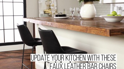 Whiskey Brown Faux Leather and Metal Barstools, Set of 2