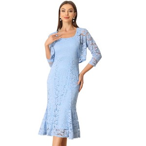 Allegra K Women's Wedding Guest Sleeveless Evening Lace Dress with Open Front Shrug 2 Pcs Outfits Sets - 1 of 4