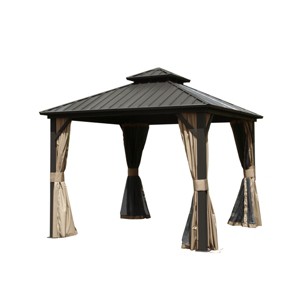 10X14 FT Outdoor Aluminum Patio Gazebo,Gazebo With Double Roof Canopy And Curtains,Galvanized Steel Hardtop Permanent Gazebo-Coolbibila - 1 of 4