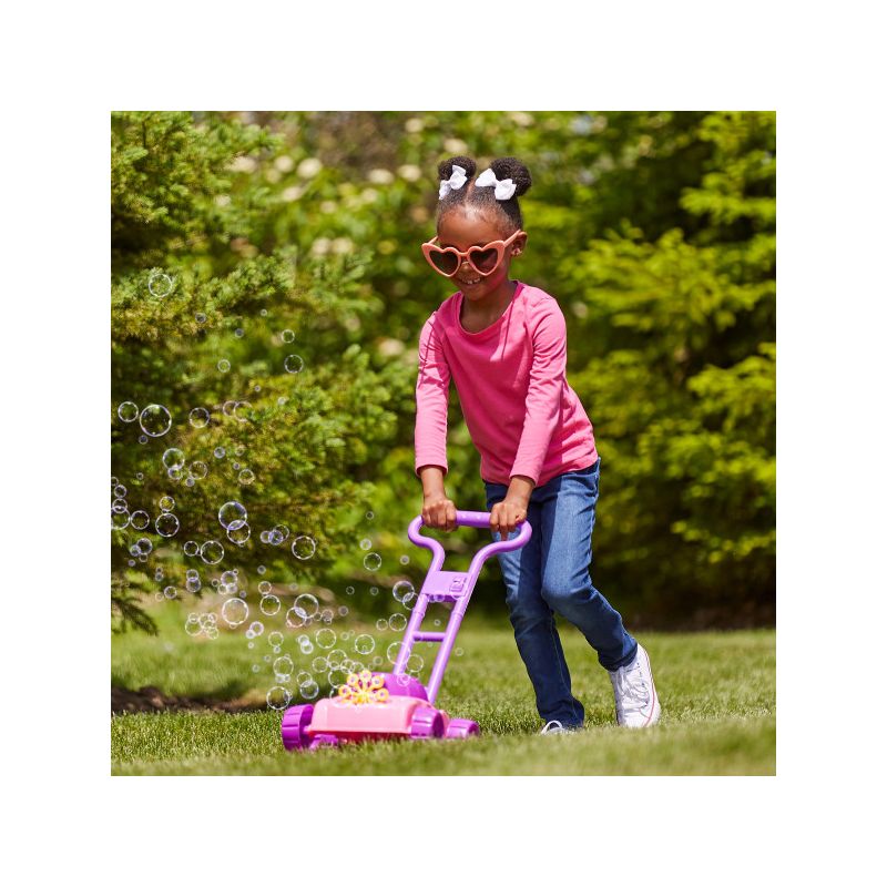Toy Time Kids' Lawn Mower Bubble Blower Machine Push Toy - Pink/Purple/Orange, 5 of 13