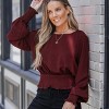 Women's Elegant Burgundy Balloon Sleeves Smocked Waist Crop Top - Cupshe - 3 of 4