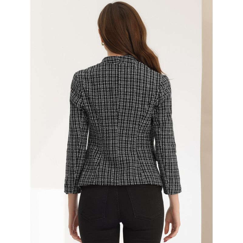 Allegra K Women's Long Sleeve Open Front Work Office Plaid Tweed Blazer, 3 of 6