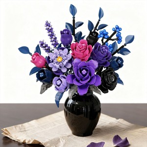 887pcs Gothic Black Roses Bouquet Building Set with No Vase for Adults and Kids Aged 12+ - 1 of 4