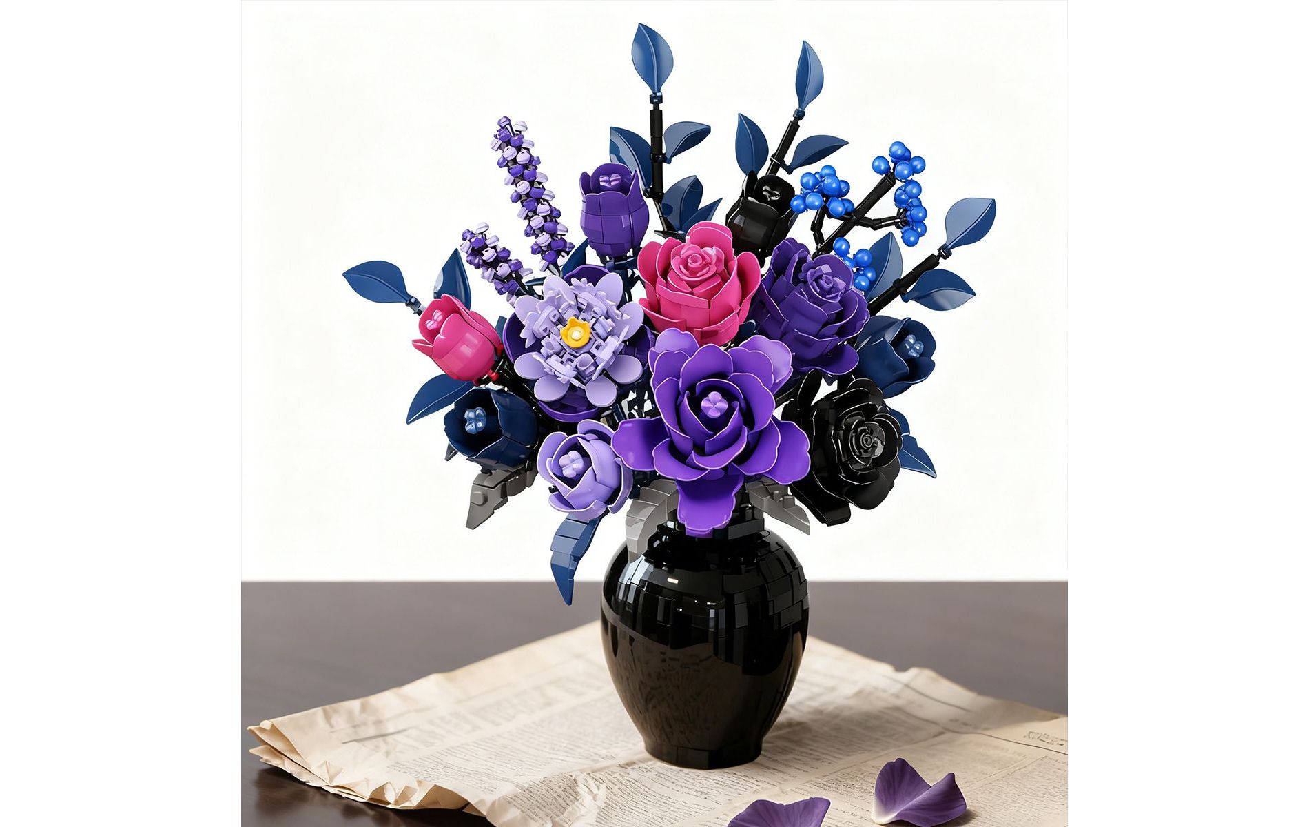 887pcs Gothic Black Roses Bouquet Building Set with No Vase for Adults and Kids Aged 12+