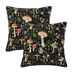 Mushroom Flower Farmhouse Throw Pillow Covers 18x18 in Black Pillow Case Soft - 1 of 4