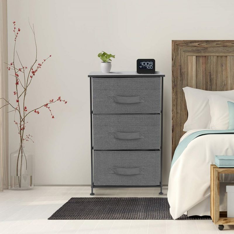Sorbus Nightstand with 3 Drawers - Steel Frame, Wood Top & Easy Pull Fabric Bins - Perfect for Home, Bedroom, Office & College Dorm, 4 of 8