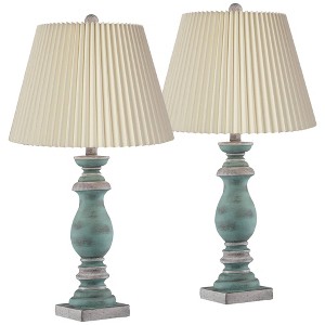 Regency Hill Patsy Traditional Table Lamps 26 1/2" High Set of 2 Blue Gray Washed Ivory Pleated Fabric Drum Shade for Bedroom Living Room Bedside Home - 1 of 4