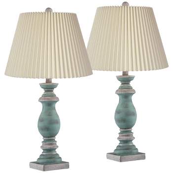 Regency Hill Patsy Traditional Table Lamps 26 1/2" High Set of 2 Blue Gray Washed Ivory Pleated Fabric Drum Shade for Bedroom Living Room Bedside Home