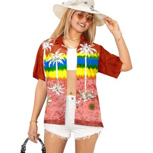 LA LEELA Hawaiian Shirts Womens Casual Summer Beach Party Blouse Shirt Short Sleeve Vacation Button Up Dress Tops Tee Shirts Blouses - 1 of 4
