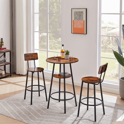 NicBex Bistro Table and Chairs Set of 2 Modern Round Bar Table with Shelves and Stools with Backrest for Kitchen, Breakfast Room, Rustic Brown