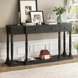 63" Vintage Farmhouse Console Table with Turned Legs,4 Drawers & Large Bottom Shelf for Entryway,Living Room,Hallway-Baofuwish - 1 of 4