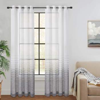 Ombre Yarn-Dyed Stripe Voile Sheer Grommet Window Curtain Panels