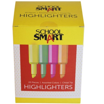 School Smart Non-Toxic Tank Style Highlighter Set, Chisel Tip, Assorted Colors, set of 20