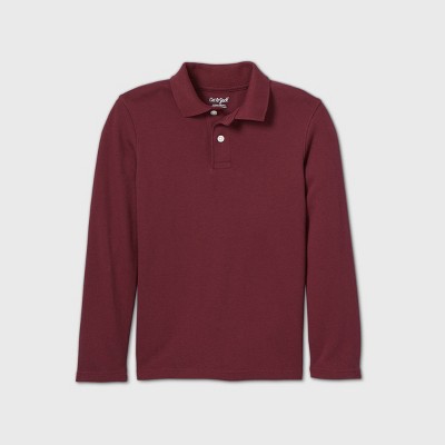 Boys' Long Sleeve Interlock Uniform Polo Shirt - Cat & Jack™ Burgundy XL