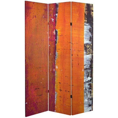 6" Double Sided Autumn Woods Canvas Room Divider Orange - Oriental Furniture