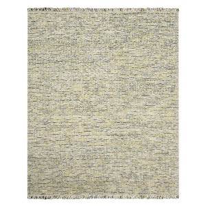 Gold Ivory And Gray Wool Striped Hand Woven Area Rug With Fringe - 1 of 4