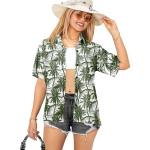 LA LEELA Hawaiian Shirts Womens Floral Summer Button Down Blouse Shirt Coverup Blouses Short Sleeve Vacation Casual Button Up Tee Shirts - 1 of 4
