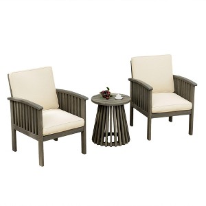 NAYSAYE Patio Chaise Lounges Outdoor Acacia Wood Club Chair Set with Side Table for Garden Patio Deck, Cream and Gray, 15.75"*15.75"*17.75" - 1 of 4