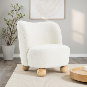 Sapphtopaz Modern Boule Accent Chair with Curve Backrest Upholstered Lounge Chair with Wooden Ball Feet Comfy Chair for Living Room, Bedroom - 1 of 4