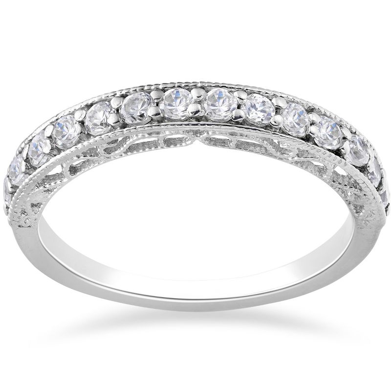 Pompeii3 1/2ct Vintage Diamond Wedding Ring 14K White Gold, 1 of 6