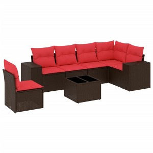 vidaXL 7 Piece Patio Sofa Set with Cushions Brown Poly Rattan - 1 of 4
