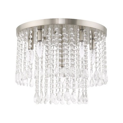 Elizabeth Sparkle 6-Light Indoor/Outdoor Crystal Flush Mount, Brushed Nickel