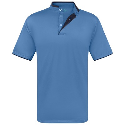 Mio Marino Men's Short Sleeve Henley Polo Shirt with Contrast-Trim - Sky Blue