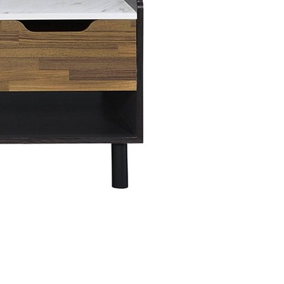 Axel Rectangular Walnut and Marble Lift-Top Coffee Table with Storage