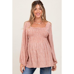 Pinkblush Mauve Printed Smocked Maternity Tunic Top - 1 of 3
