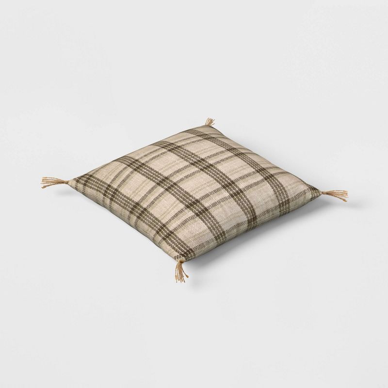 Oversized Cotton Woven Plaid Square Throw Pillow with Tassels Olive Green - Threshold&#8482;, 4 of 6