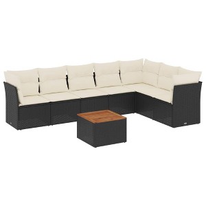 vidaXL Patio Sofa Set with Cushions Outdoor Furniture 8 Piece Poly Rattan - Black and Cream - 1 of 4