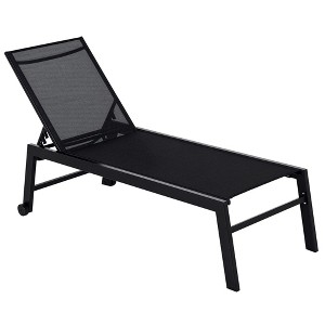 Resenkos Outdoor Chaise Lounge With Wheels, Five Position Recliner For Sunbathing, Suntanning, Steel Frame, Breathable Fabric, - 1 of 4