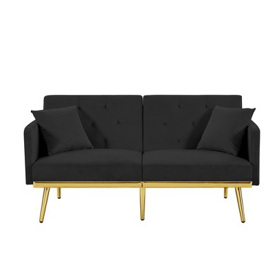 NicBex 59 Inch Velvet Convertible Love Seat Sofa with 2 Throw Pillows for Living Room,Bedroom,Office,Apartment