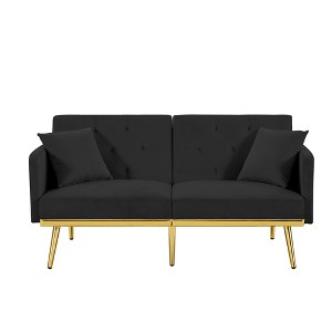 NicBex 59 Inch Velvet Convertible Love Seat Sofa with 2 Throw Pillows for Living Room,Bedroom,Office,Apartment - 1 of 4