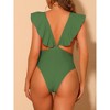 Elerevyo Women's V Neck Ruffled Monokini High Cut Tummy Control Swimwear Bathing Suit One Piece - 3 of 4