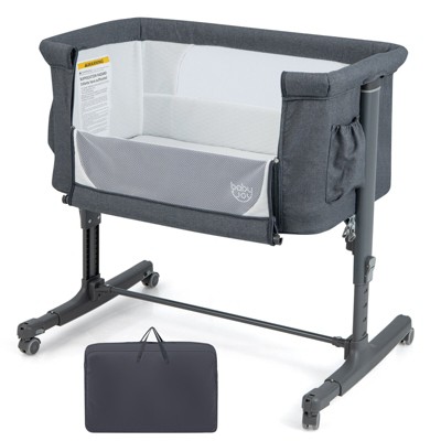 Image of Costway 3-in-1 Baby Bassinet Beside Sleeper Crib with 5-Level Adjustable Heights Grey