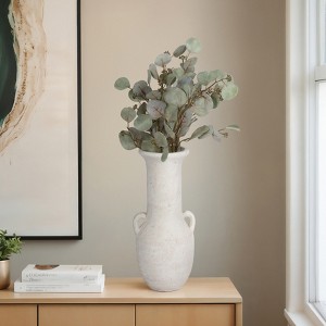 Terracotta Pottery Vase - Amphora Style Decorative Flower Vase for Home, Office & Living Room - Handcrafted Rustic Design - 19" White - 1 of 4